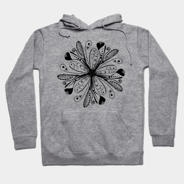 Trendy stylish black color print floral mandala pattern and love symbol - heart. Hand drawn illustration. Posters and Art Prints Hoodie by Art KateDav